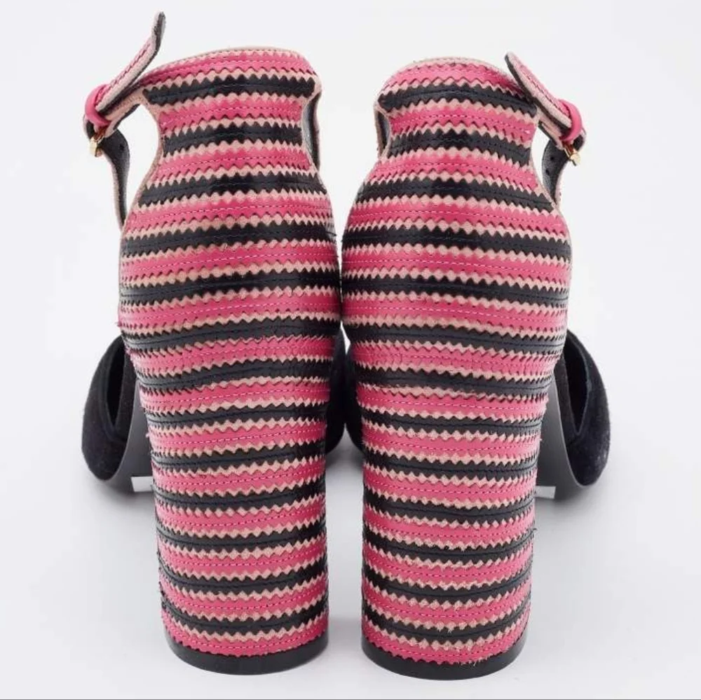 Salvatore Ferragamo Black/Pink Suede And Leather Fergie T-Strap Pumps - Picture 1 of 13